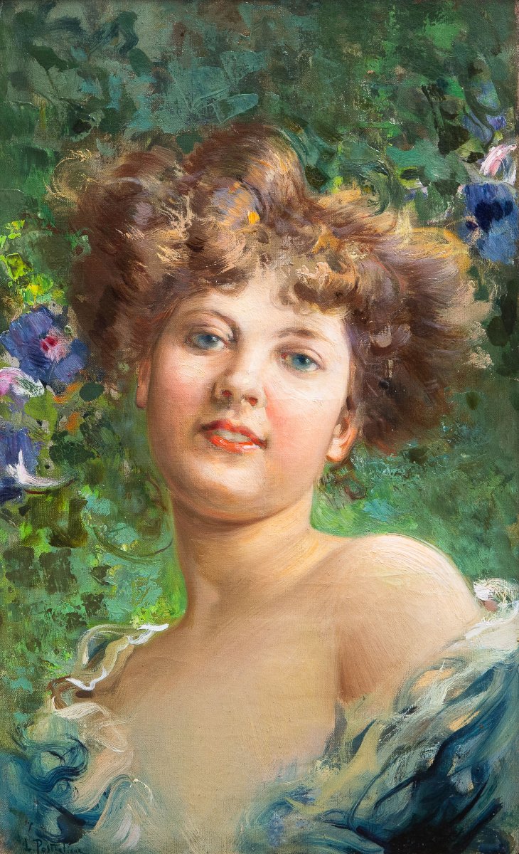 Luca Postiglione, "la Bella Napoletana", olio su tela, firmato, Anni '20/'30