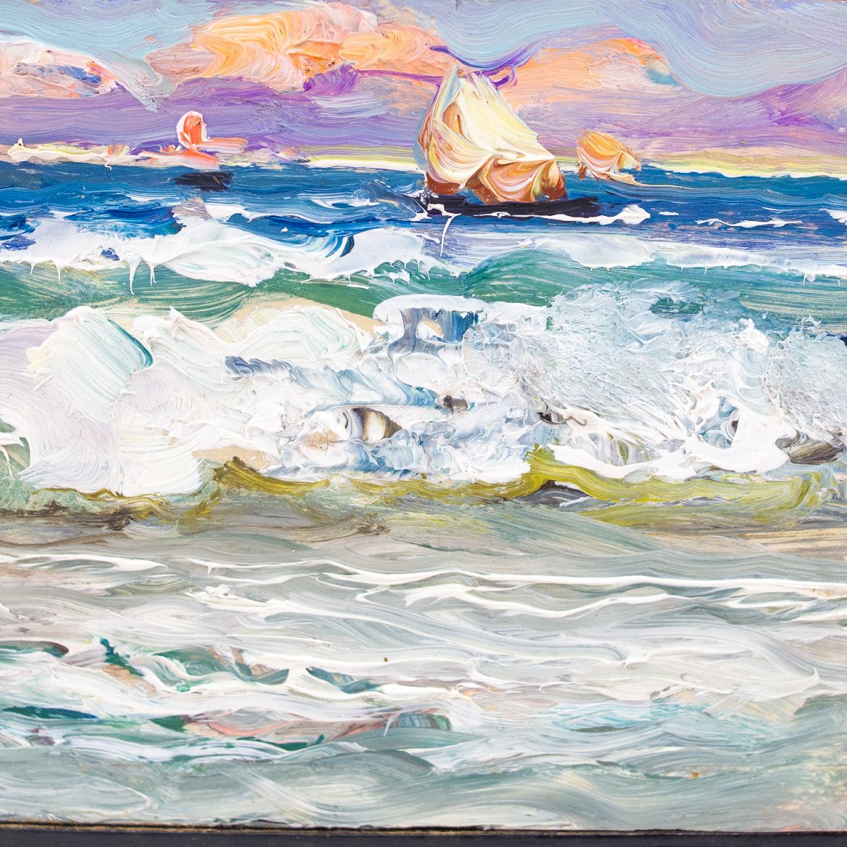 Fausto Pratella, olio su tavoletta, "Scene Marine", firmati, Primi del '900-photo-4