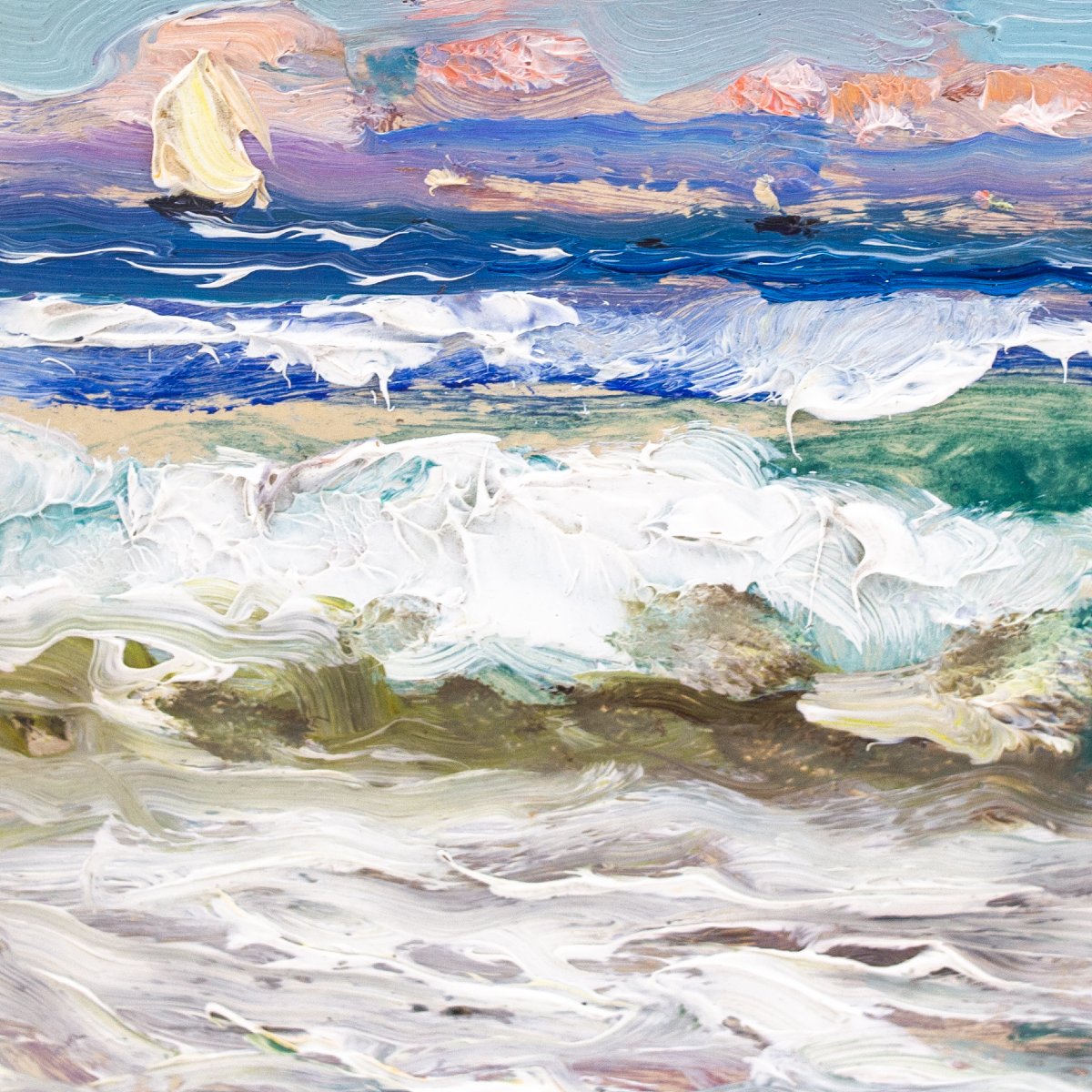 Fausto Pratella, olio su tavoletta, "Scene Marine", firmati, Primi del '900-photo-6