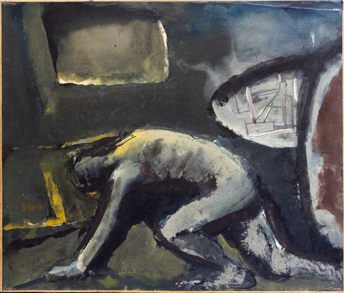 Mario Sironi, "Composizione con figura", tempera china e matita, firmato, 1948/1952 circa