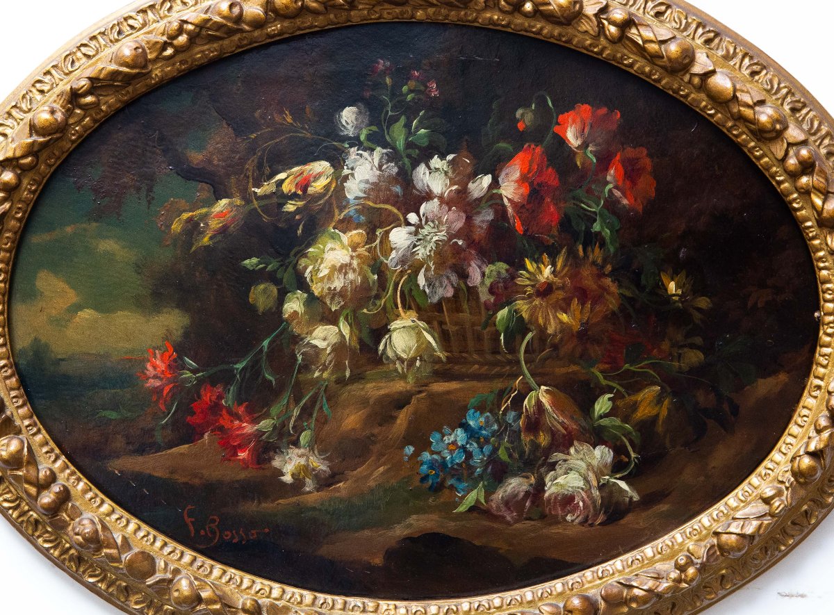 Francesco Bosso, "Coppia di nature morte floreali", olio su cartone, Epoca '900-photo-4