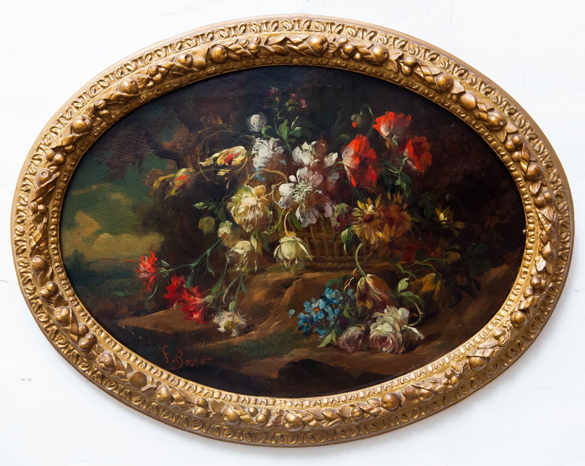 Francesco Bosso, "Coppia di nature morte floreali", olio su cartone, Epoca '900-photo-2