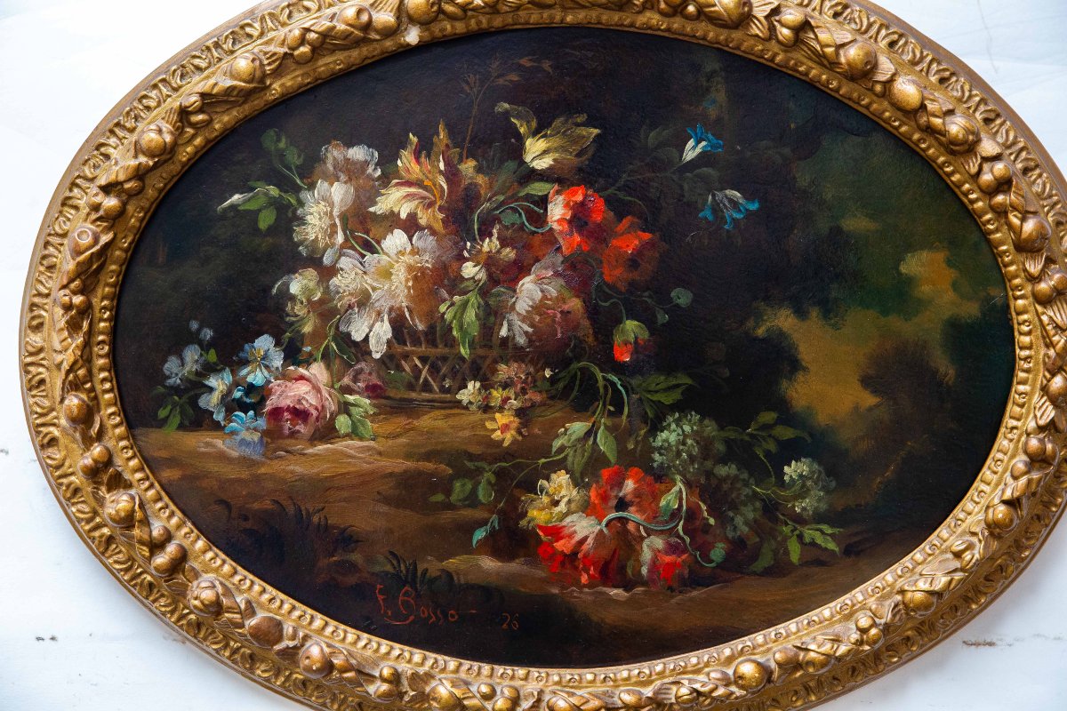 Francesco Bosso, "Coppia di nature morte floreali", olio su cartone, Epoca '900-photo-7