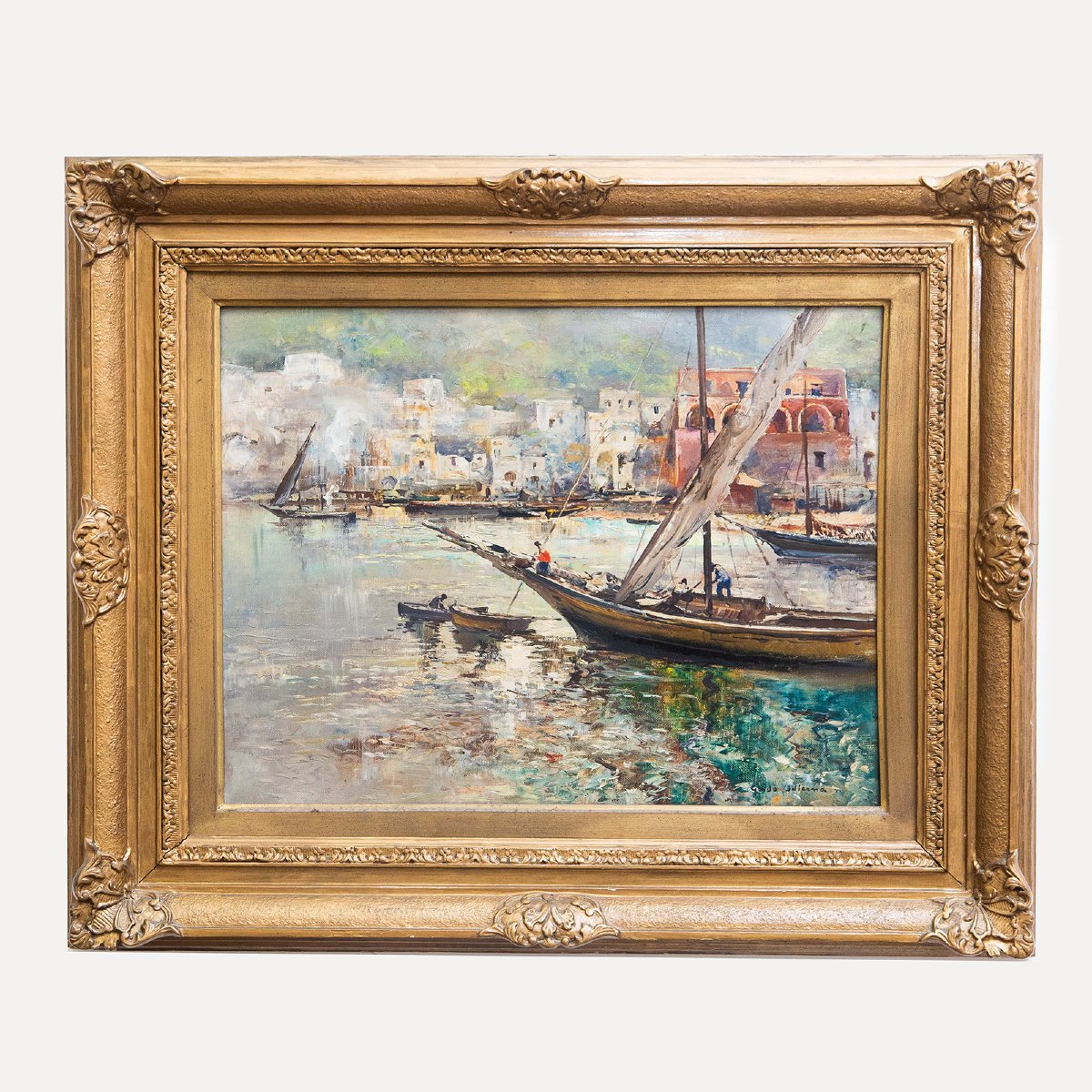 Guido Odierna, "Porto di Capri" olio su tela, firmato, Epoca '900-photo-2