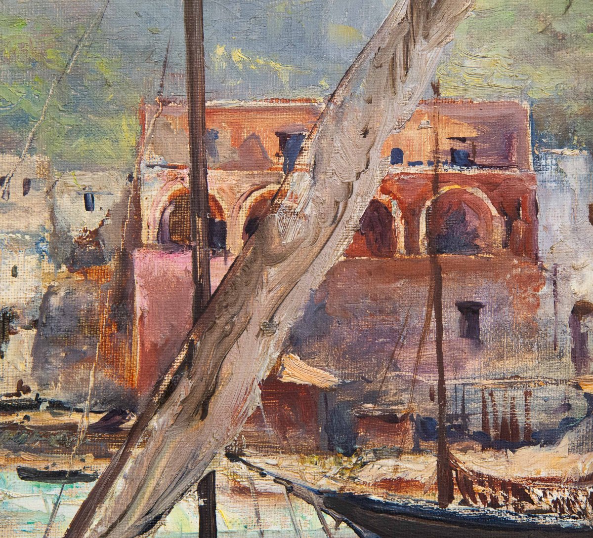 Guido Odierna, "Porto di Capri" olio su tela, firmato, Epoca '900-photo-6