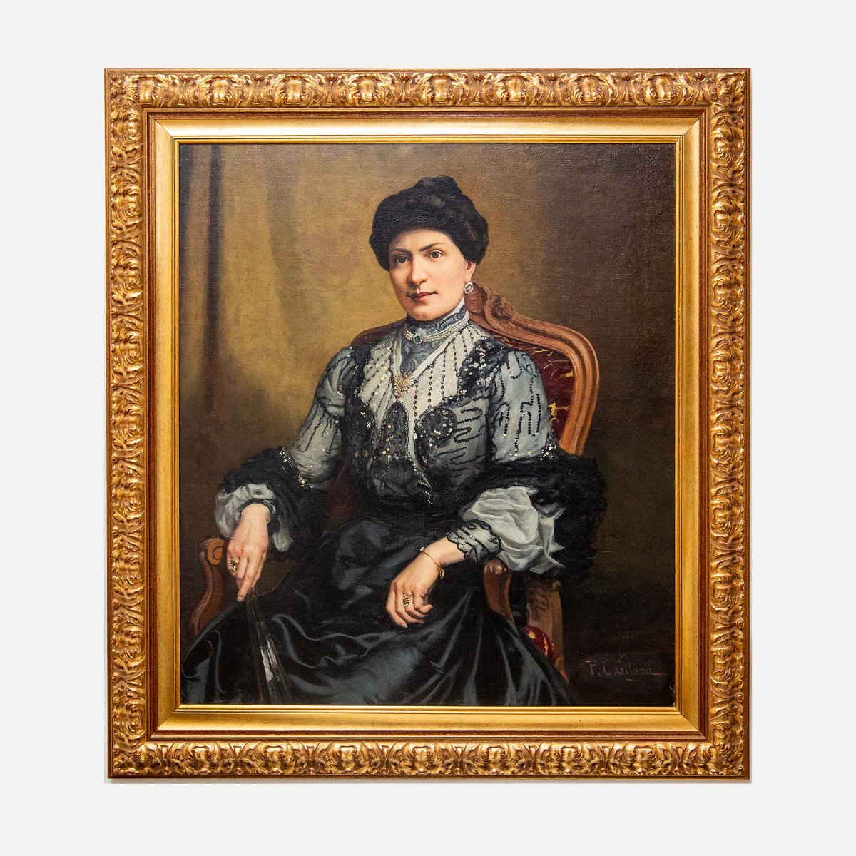 Pier Celestino Gilardi, "Marchesa di Cherasco", olio su tela, firmato, Epoca '800-photo-2