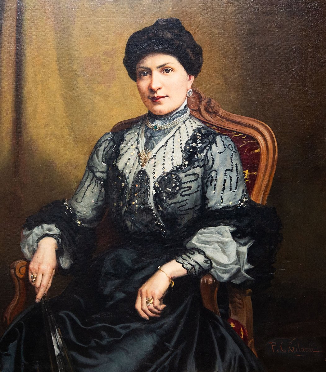 Pier Celestino Gilardi, "Marchesa di Cherasco", olio su tela, firmato, Epoca '800
