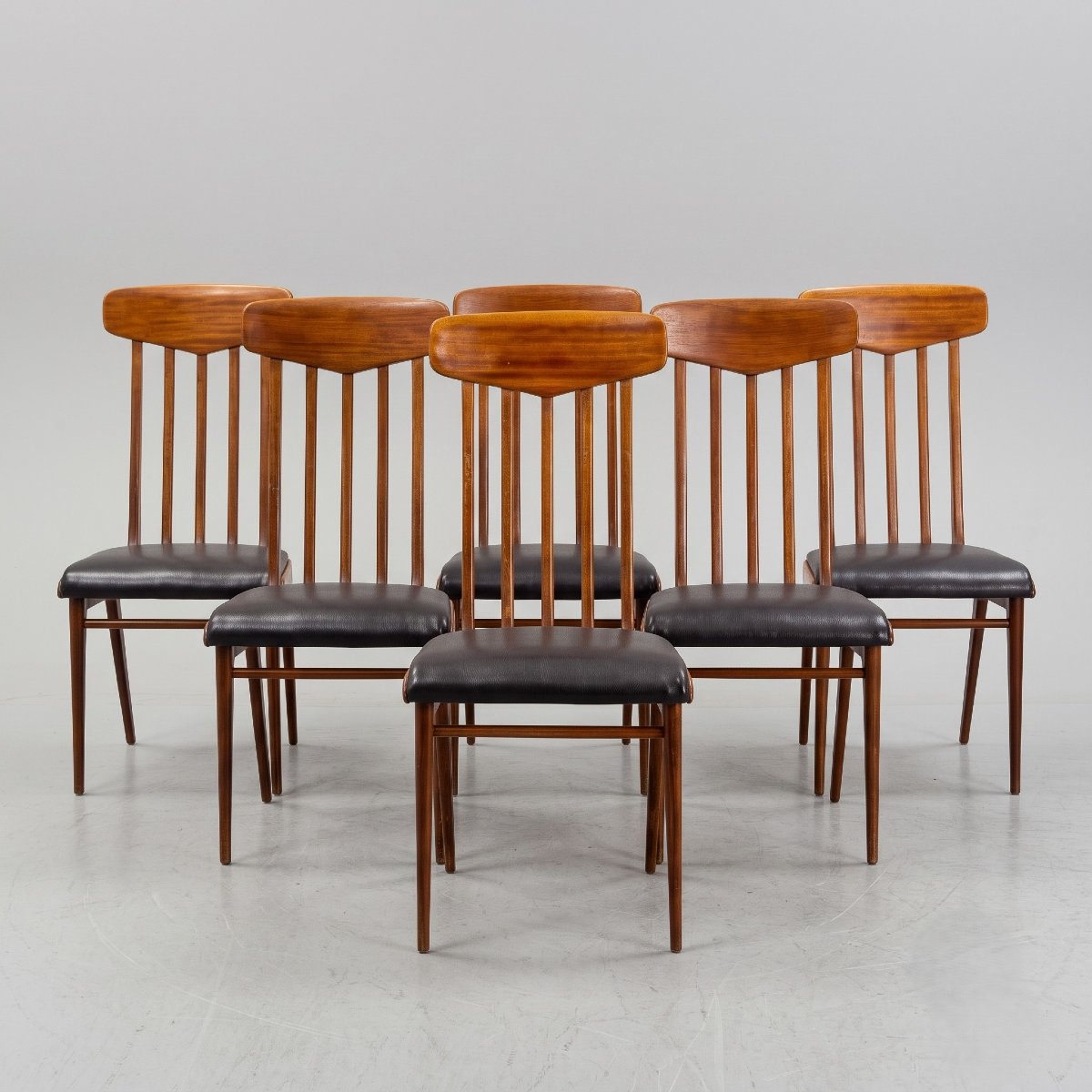Set 6 sedie design, in mogano e sky, Anni '50