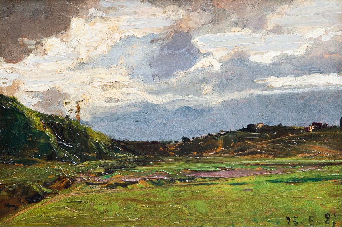 Lorenzo Delleani, "Paesaggio collinare", olio su tavoletta,1887