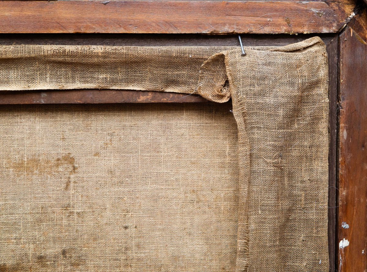 Dipinto Fiammingo, olio su tela, "Scena di Genere", XVIII Secolo-photo-4