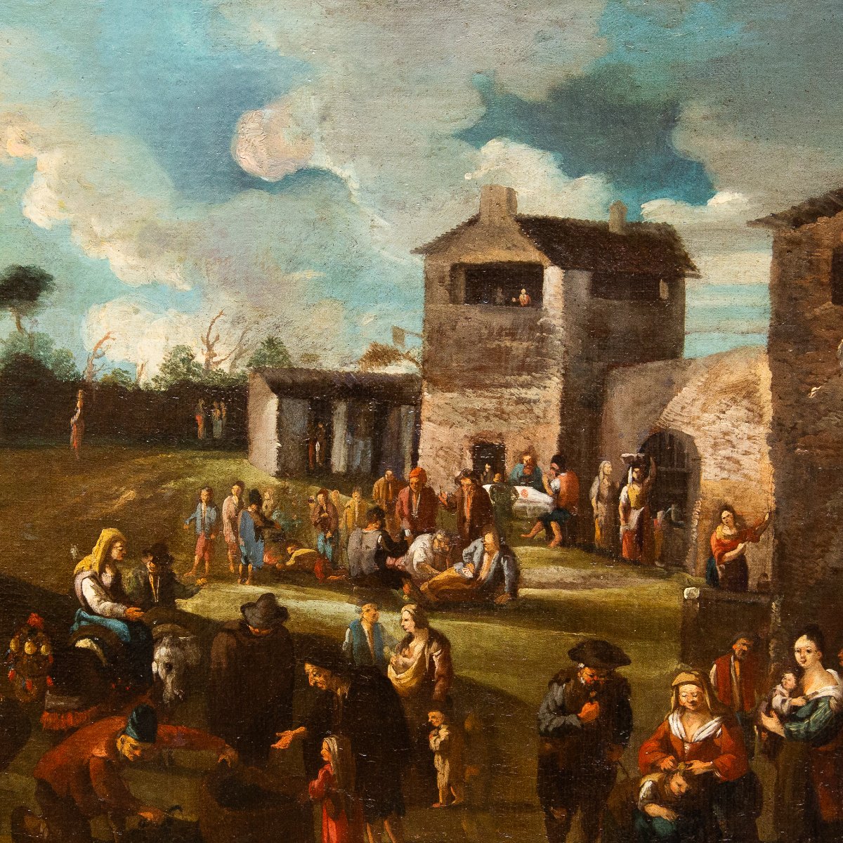 Dipinto Fiammingo, olio su tela, "Scena di Genere", XVIII Secolo-photo-1