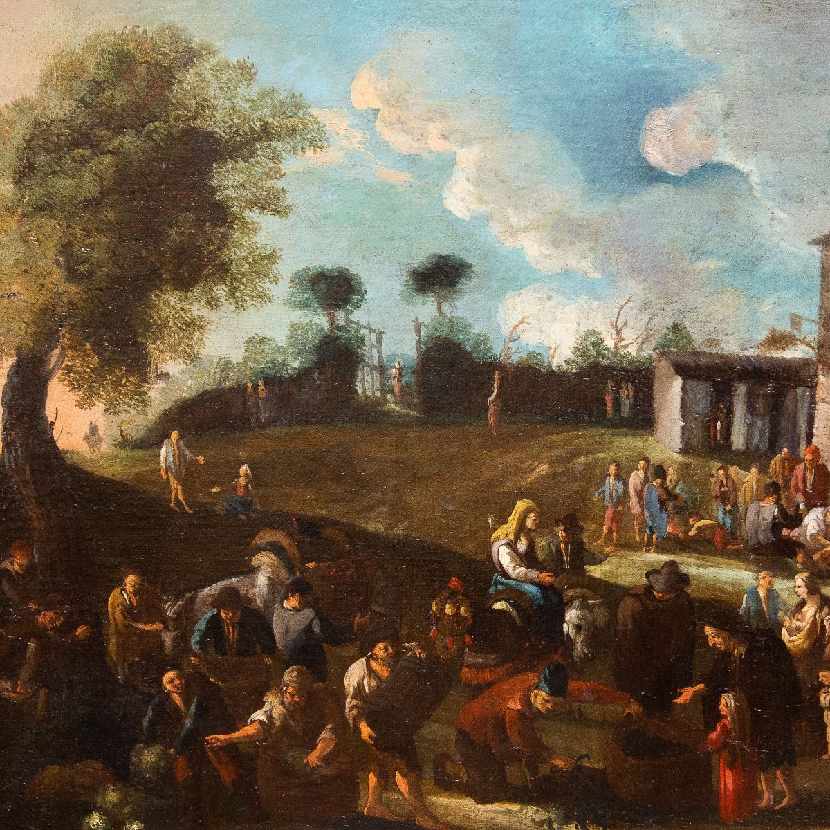 Dipinto Fiammingo, olio su tela, "Scena di Genere", XVIII Secolo-photo-2