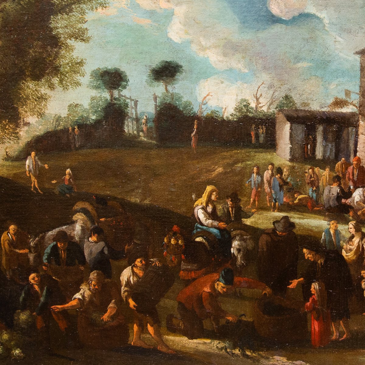 Dipinto Fiammingo, olio su tela, "Scena di Genere", XVIII Secolo-photo-4