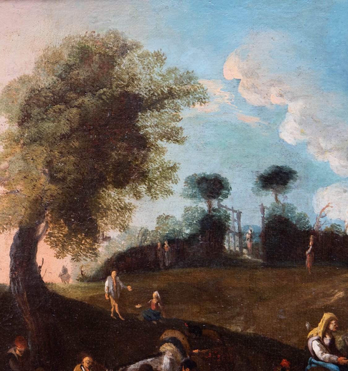 Dipinto Fiammingo, olio su tela, "Scena di Genere", XVIII Secolo-photo-6