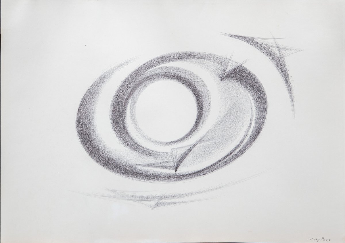 Carmelo Cappello,"opera unica", biro su carta,  firmato, 1971