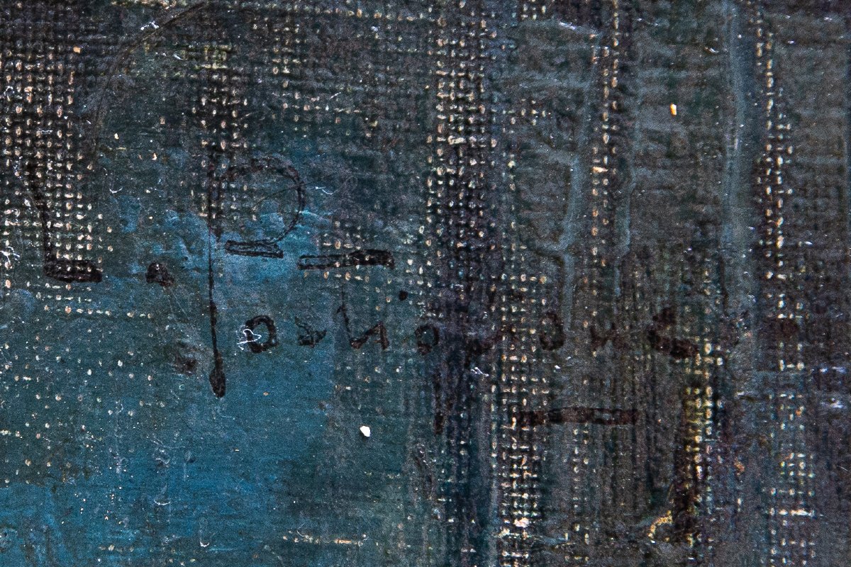 Luca Postiglione, "Scena d'interno", olio su tela, firmato Primi '900-photo-3