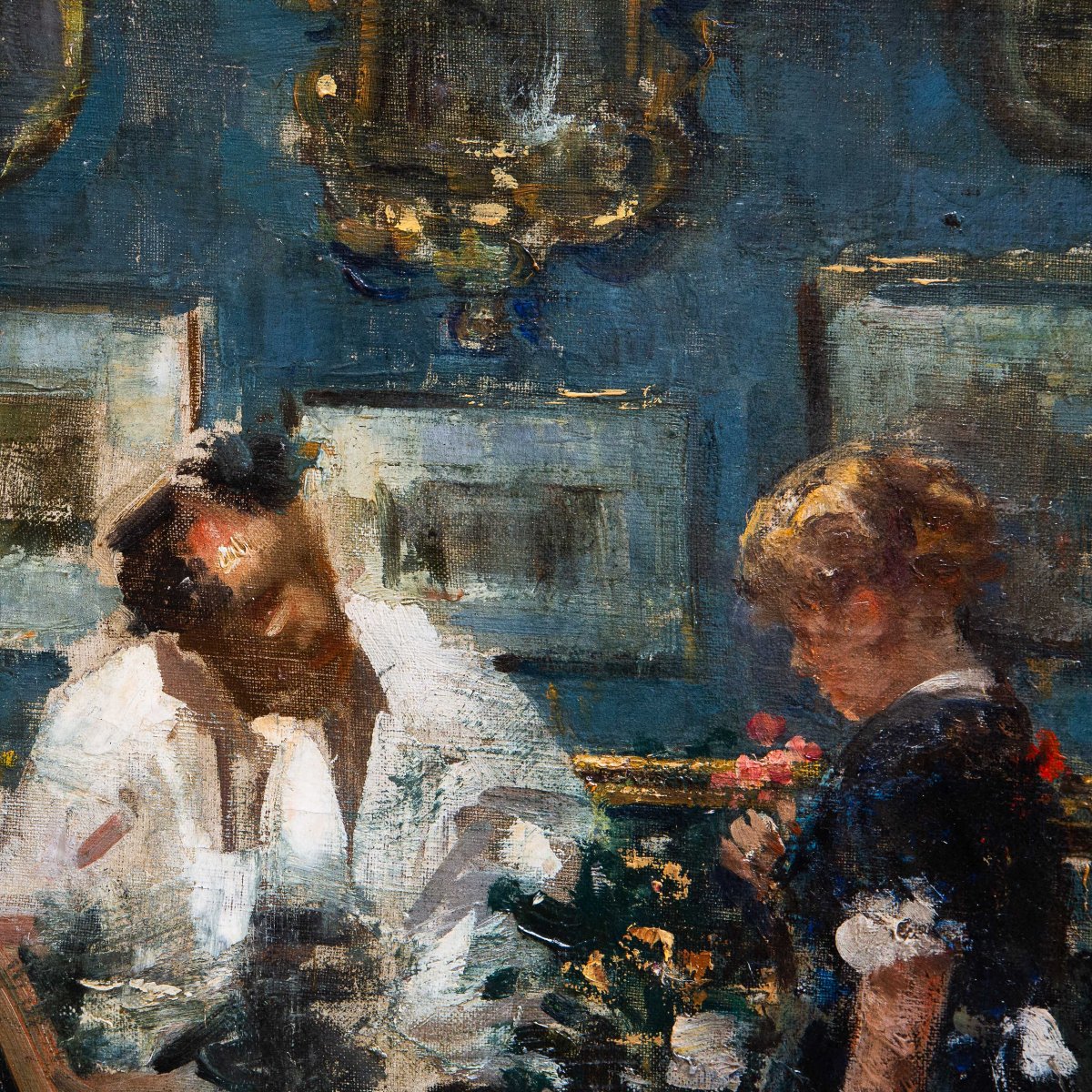 Luca Postiglione, "Scena d'interno", olio su tela, firmato Primi '900-photo-1