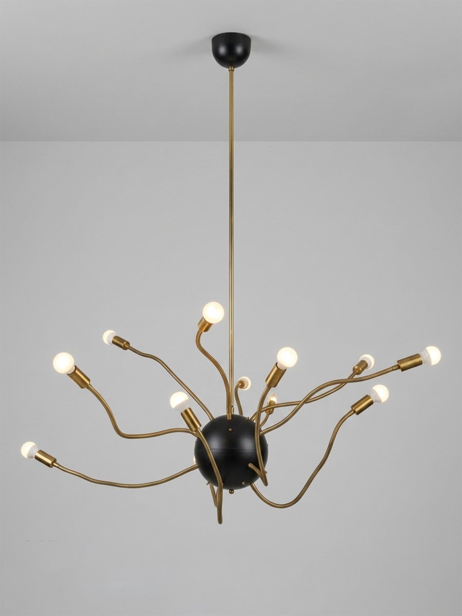 Lampadario Design, ottone e metallo laccato, Anni '50