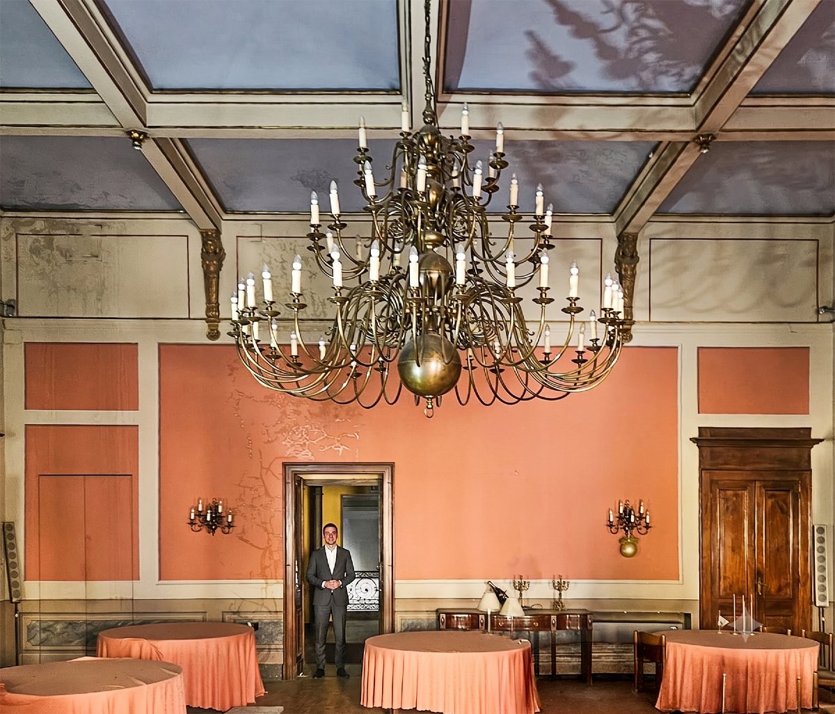 Lampadario da salone in ottone, 56 Luci, Epoca Anni '30/'40-photo-2