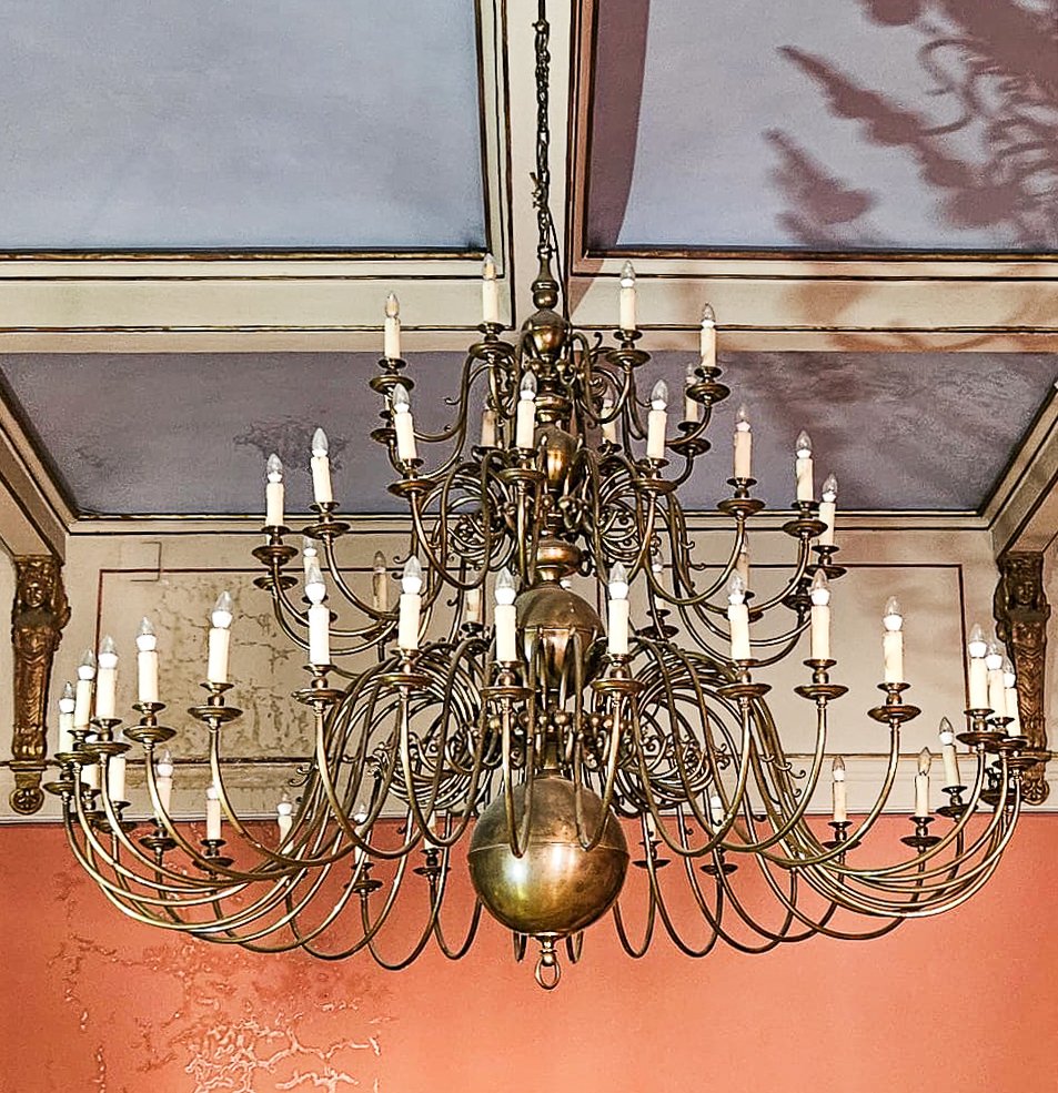 Lampadario da salone in ottone, 56 Luci, Epoca Anni '30/'40-photo-3
