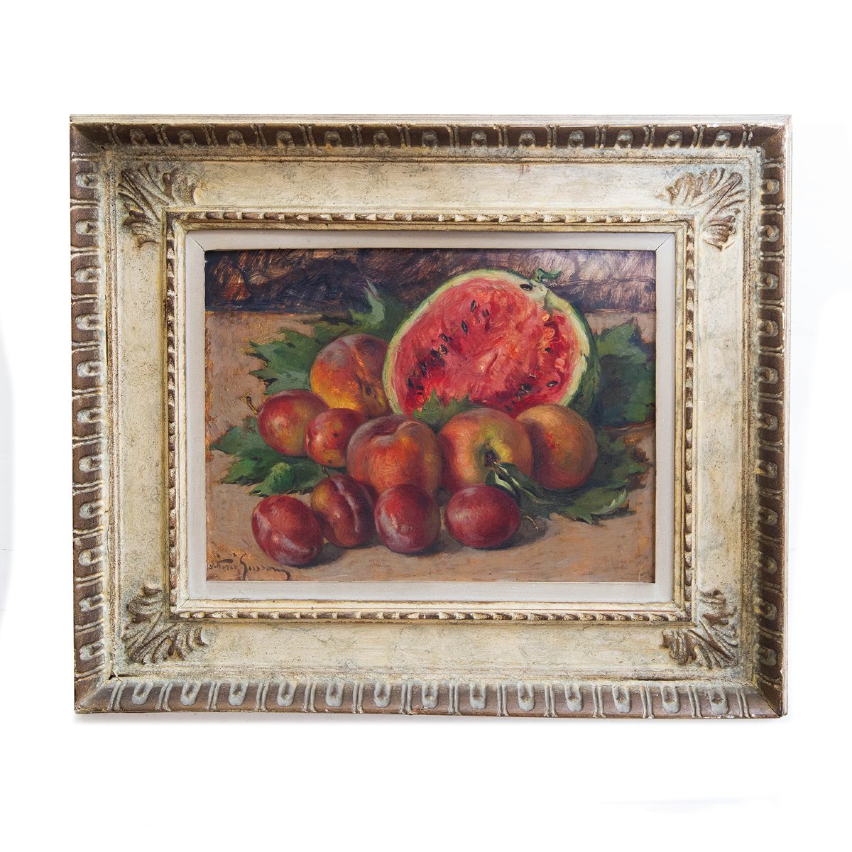 Vittorio Gussoni, "Natura Morta con frutta", olio su tavola, firmato, Epoca '900-photo-2