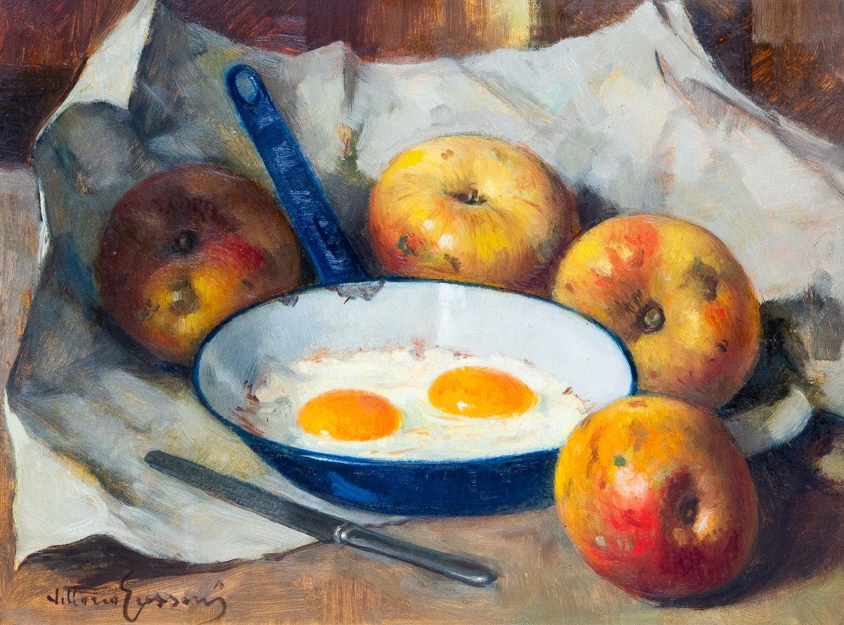 Vittorio Gussoni, "Natura Morta", olio su tavola, firmato, Epoca '900