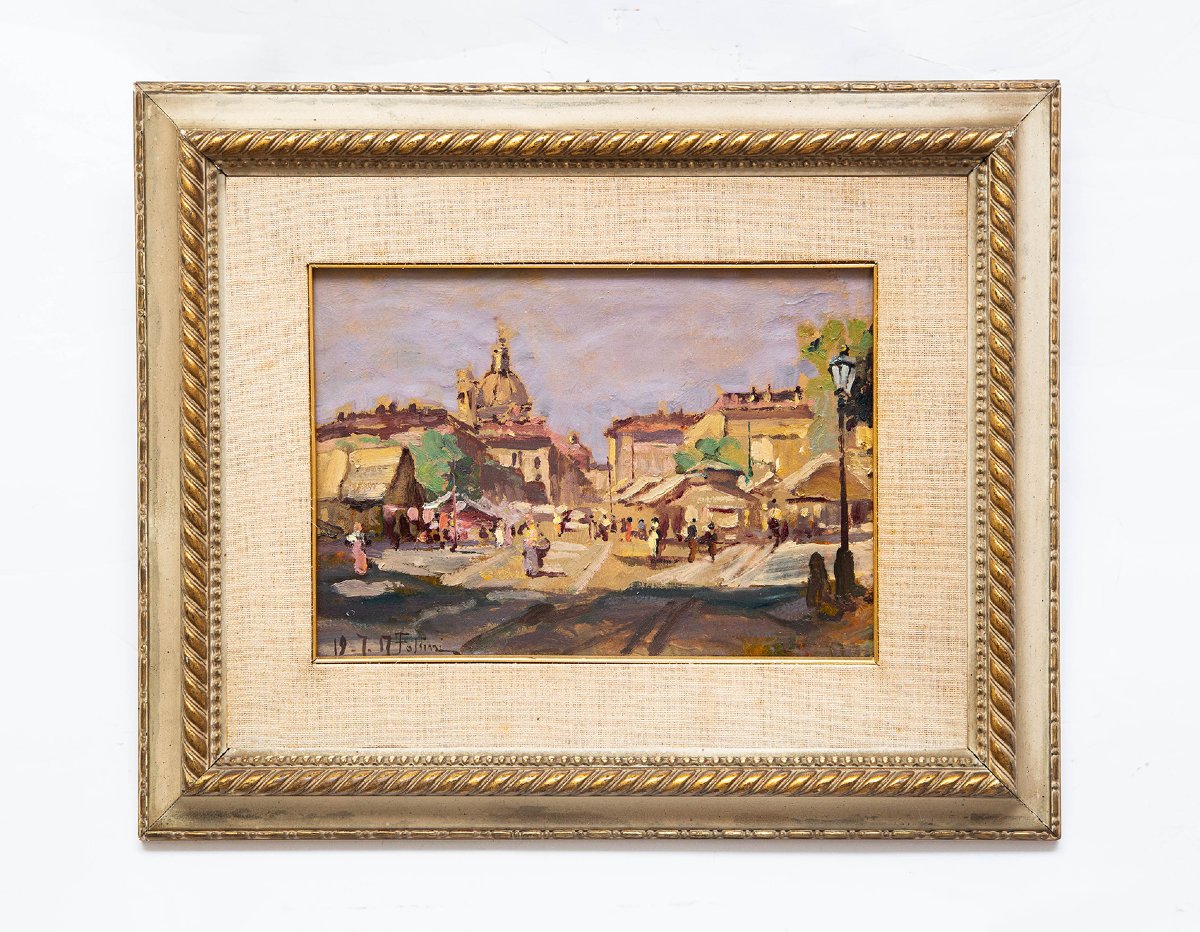 Carlo Follini, "Mercato di Torino", olio su cartone, 19.7.1917-photo-2