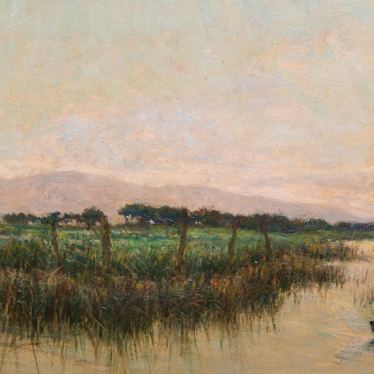 Alberto Cecconi, "Paesaggio fluviale", olio su tela, Anni '40-photo-2