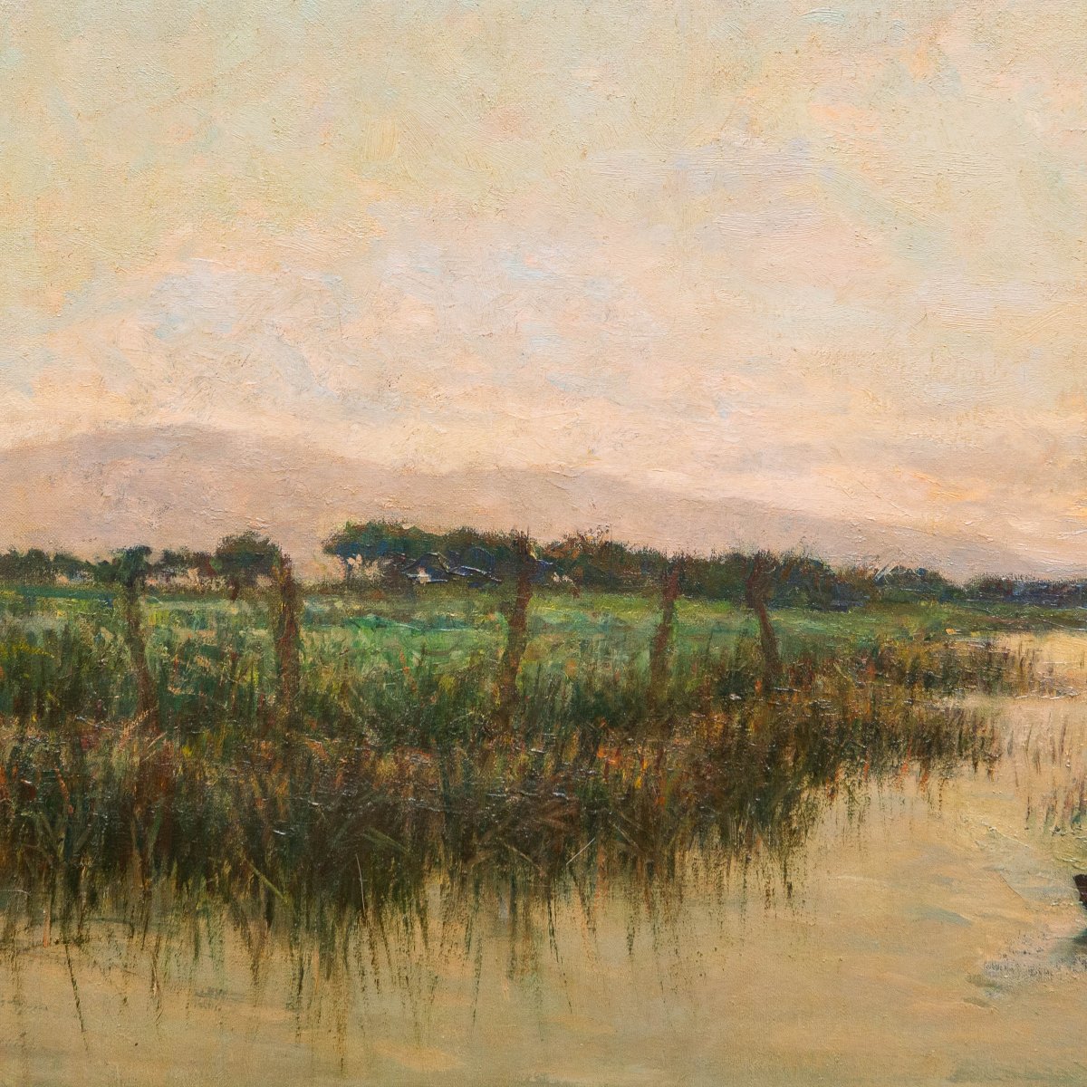 Alberto Cecconi, "Paesaggio fluviale", olio su tela, Anni '40-photo-3