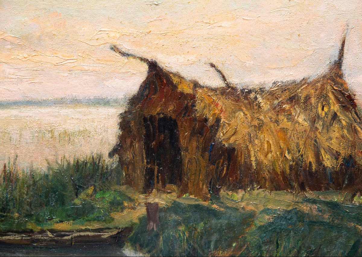 Alberto Cecconi, "Paesaggio fluviale", olio su tela, Anni '40-photo-2