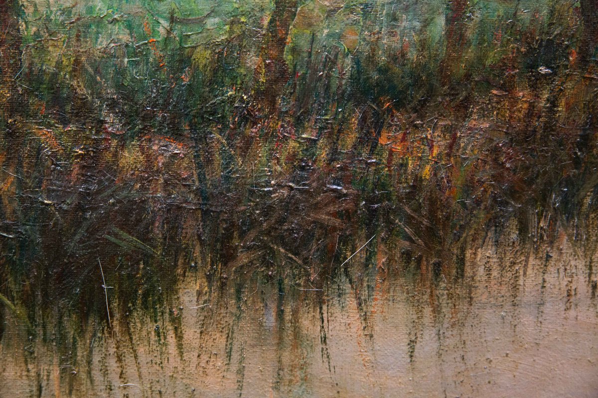 Alberto Cecconi, "Paesaggio fluviale", olio su tela, Anni '40-photo-4