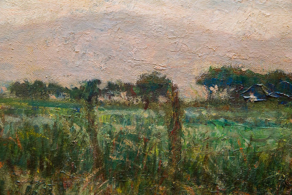 Alberto Cecconi, "Paesaggio fluviale", olio su tela, Anni '40-photo-5