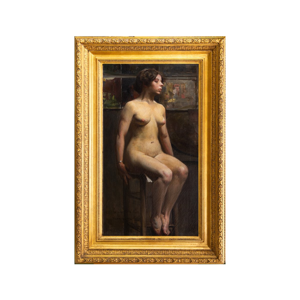 László Hegedűs, "Nudo di donna", olio su tela, firmato, Parigi 1887-photo-3