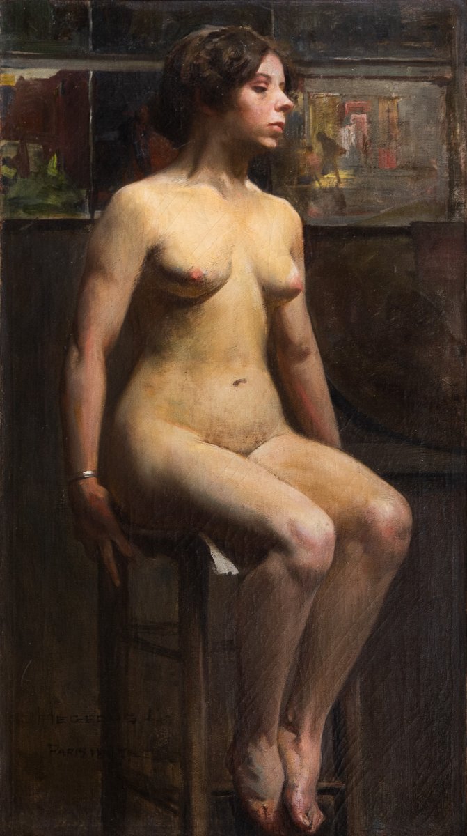 László Hegedűs, "Nudo di donna", olio su tela, firmato, Parigi 1887-photo-4