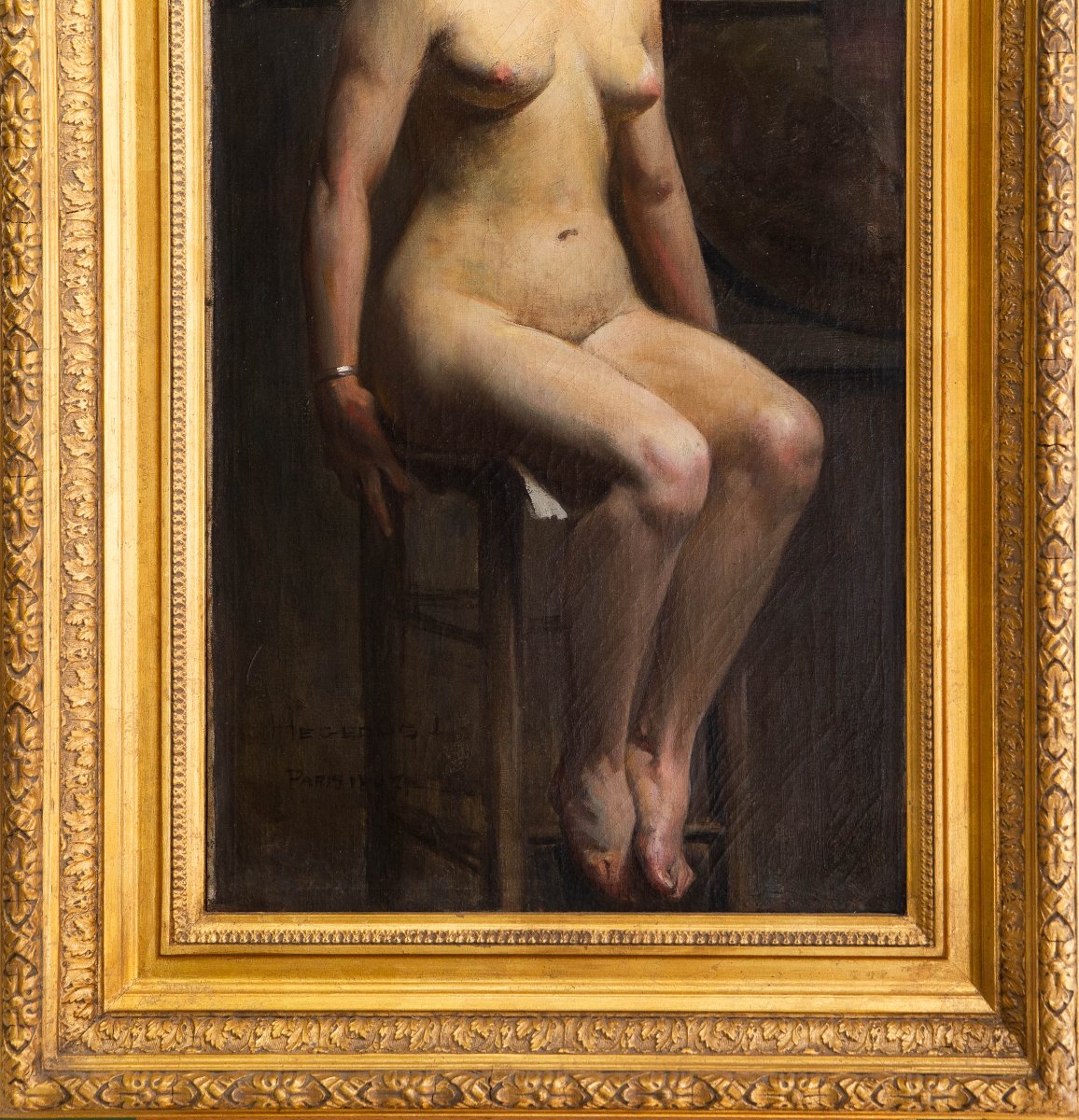 László Hegedűs, "Nudo di donna", olio su tela, firmato, Parigi 1887-photo-1