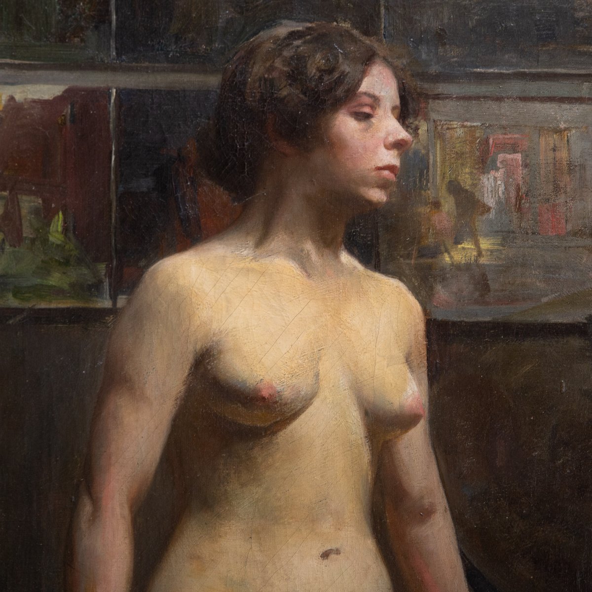 László Hegedűs, "Nudo di donna", olio su tela, firmato, Parigi 1887-photo-3