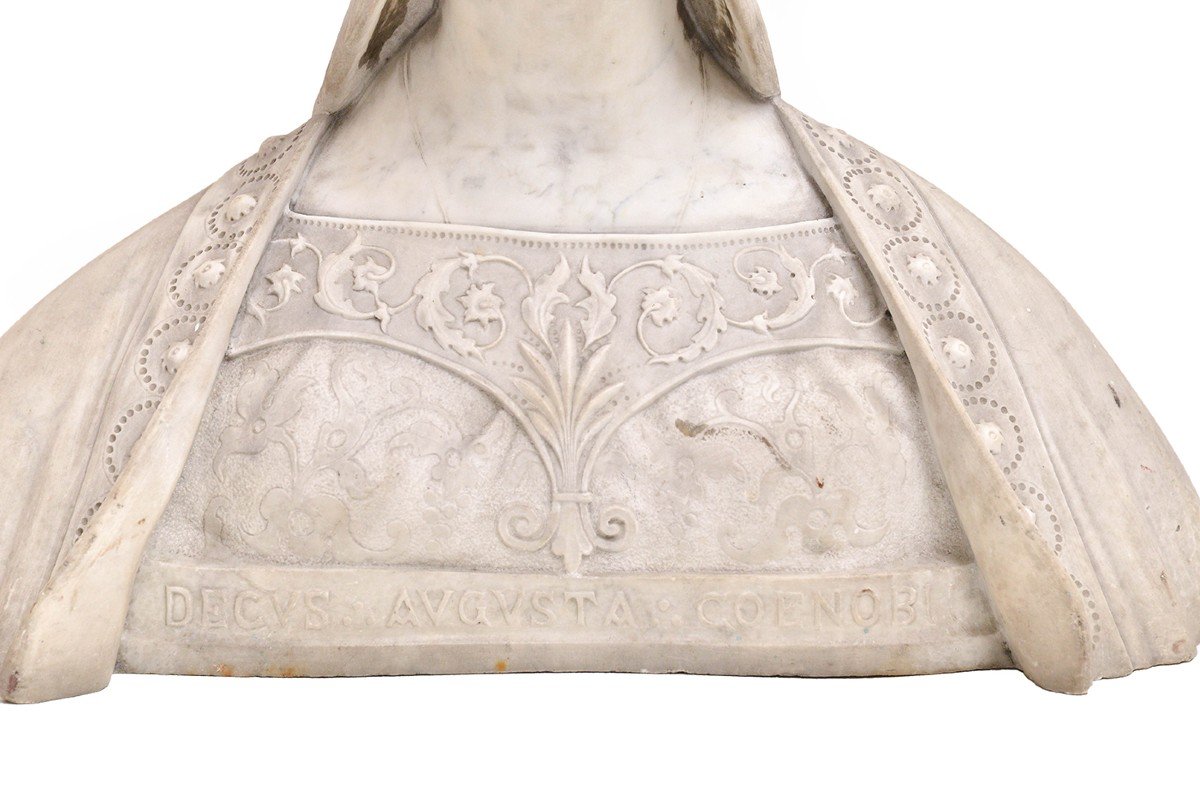 Noble Dame Florentine, Ancien Marbre Italien De La Seconde Moitié Du XIXe Siècle-photo-2