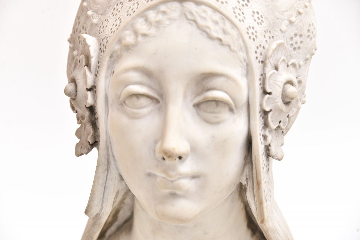 Noble Dame Florentine, Ancien Marbre Italien De La Seconde Moitié Du XIXe Siècle-photo-4