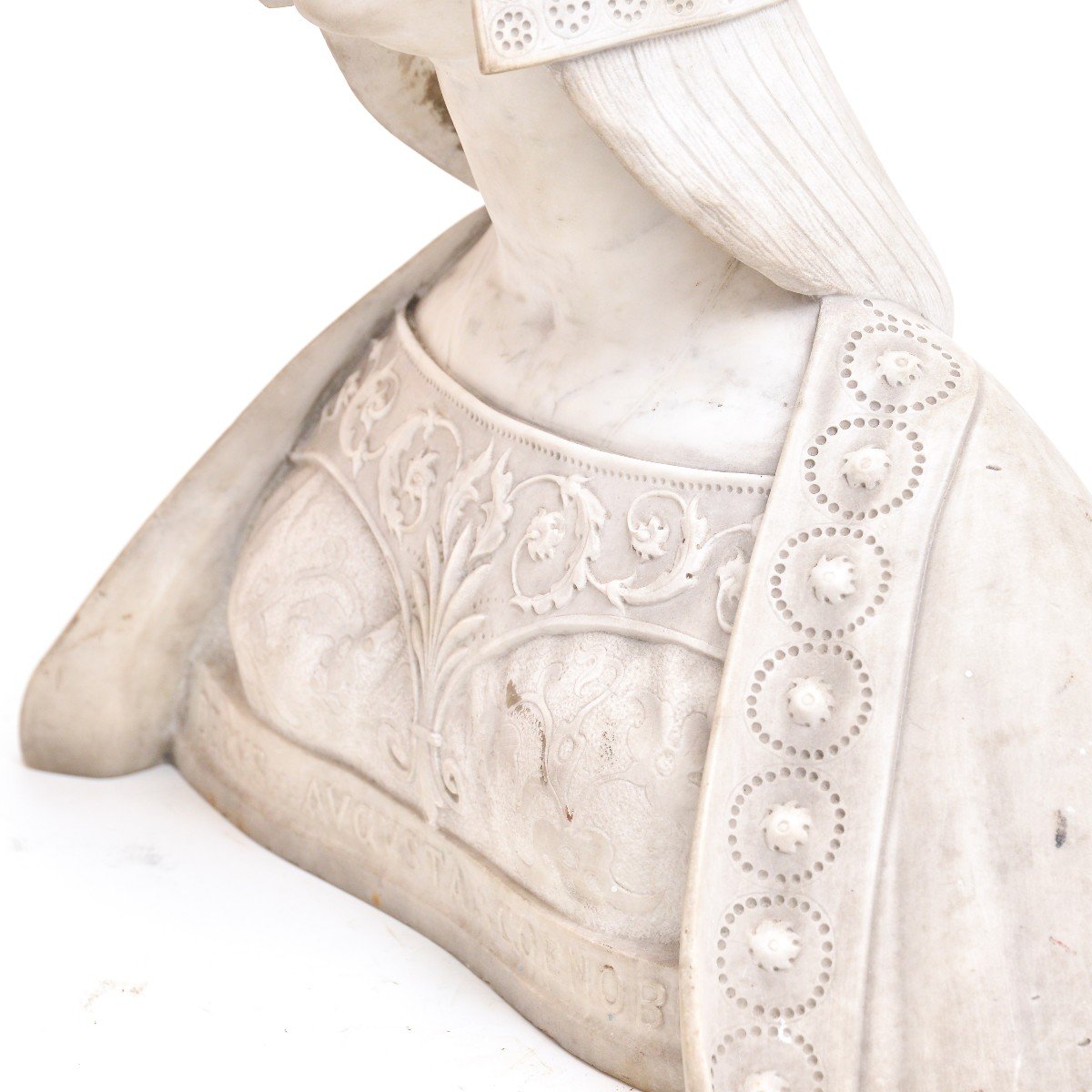 Noble Dame Florentine, Ancien Marbre Italien De La Seconde Moitié Du XIXe Siècle-photo-6