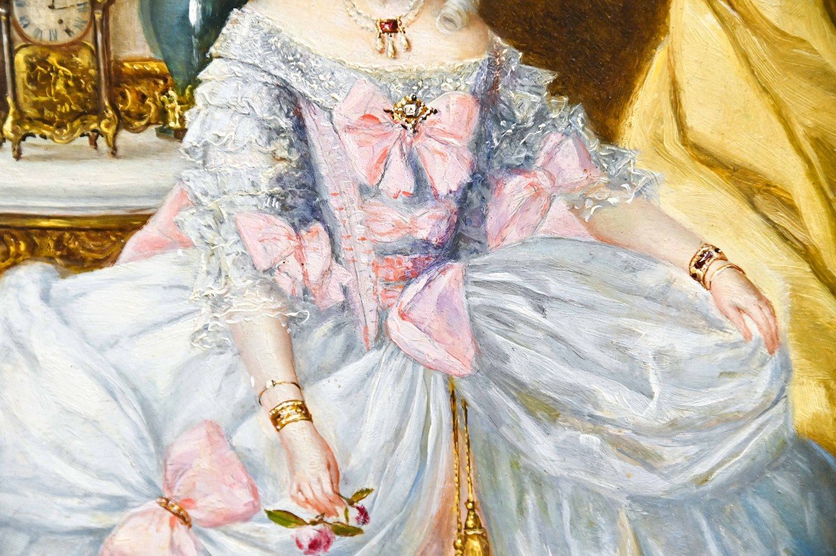 "Elégante dame de la cour" - Peinture sur panneau d'Antonio Rivas-photo-1