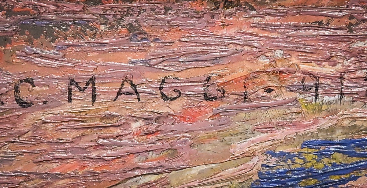  "Pâturage en haute montagne" Huile sur toile par C. Maggi-photo-4