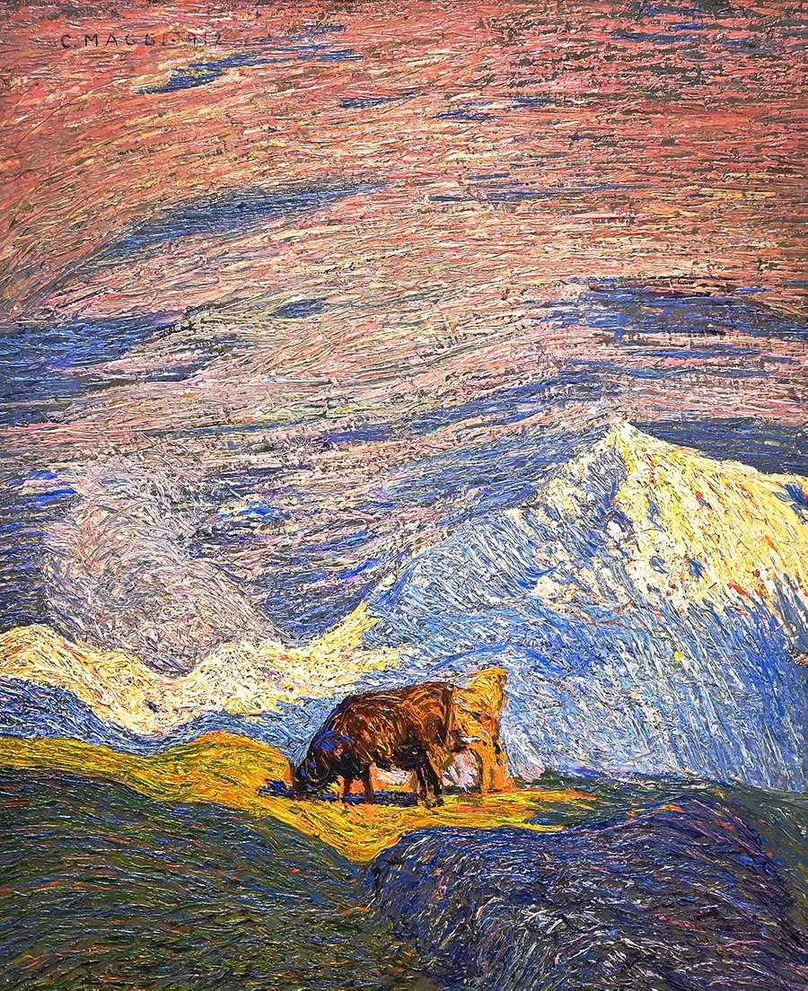  "Pâturage en haute montagne" Huile sur toile par C. Maggi