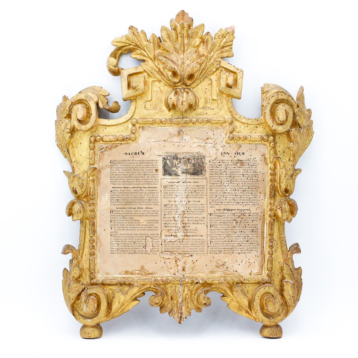 Cartagloria Ancien En Bois Sculpté Et Doré à La Feuille d'Or, d'Origine Louis XVI, époque XVIII