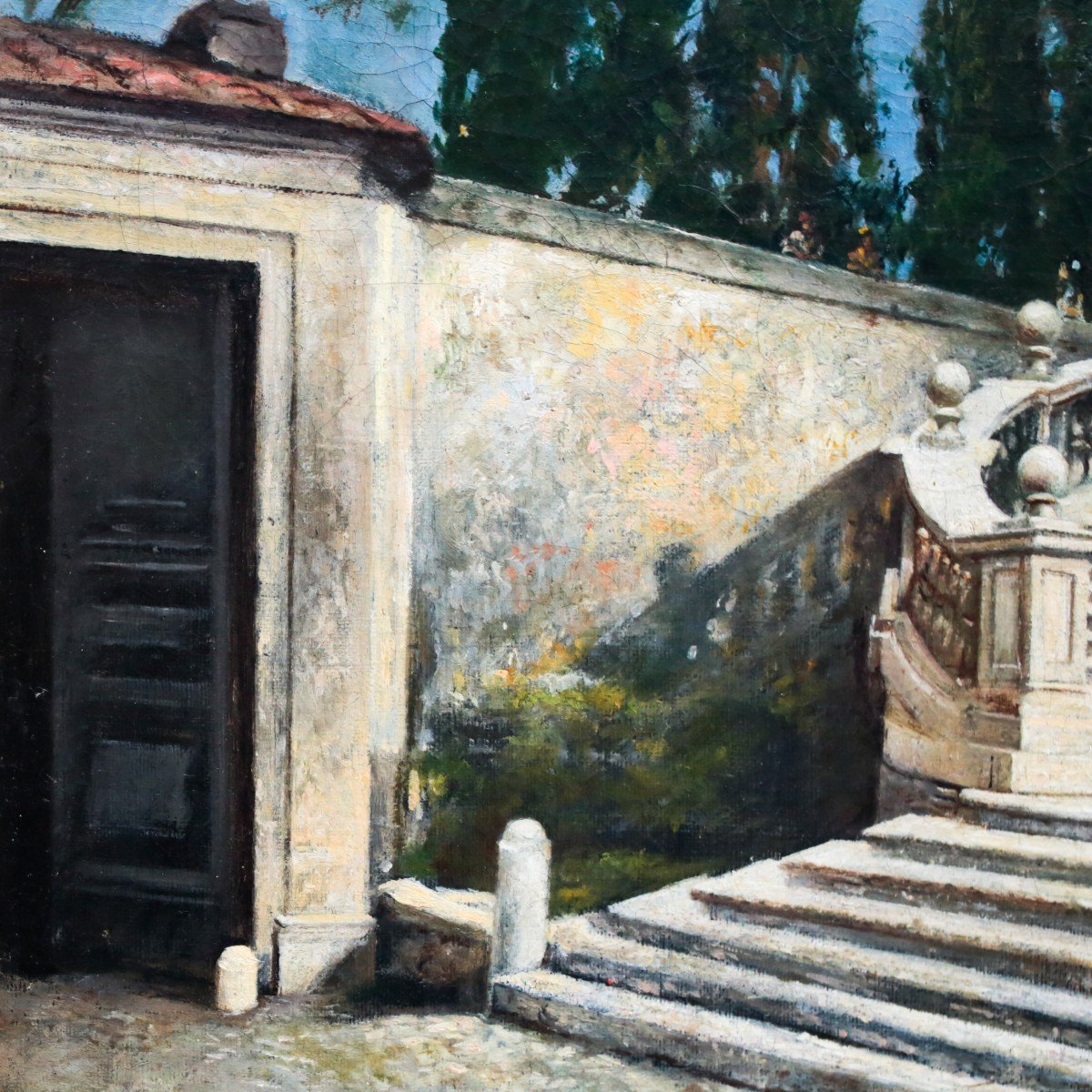 "Escalier à Rome", huile sur toile, par Pio Joris, signé en bas à gauche, fin du 19ème siècle-photo-4