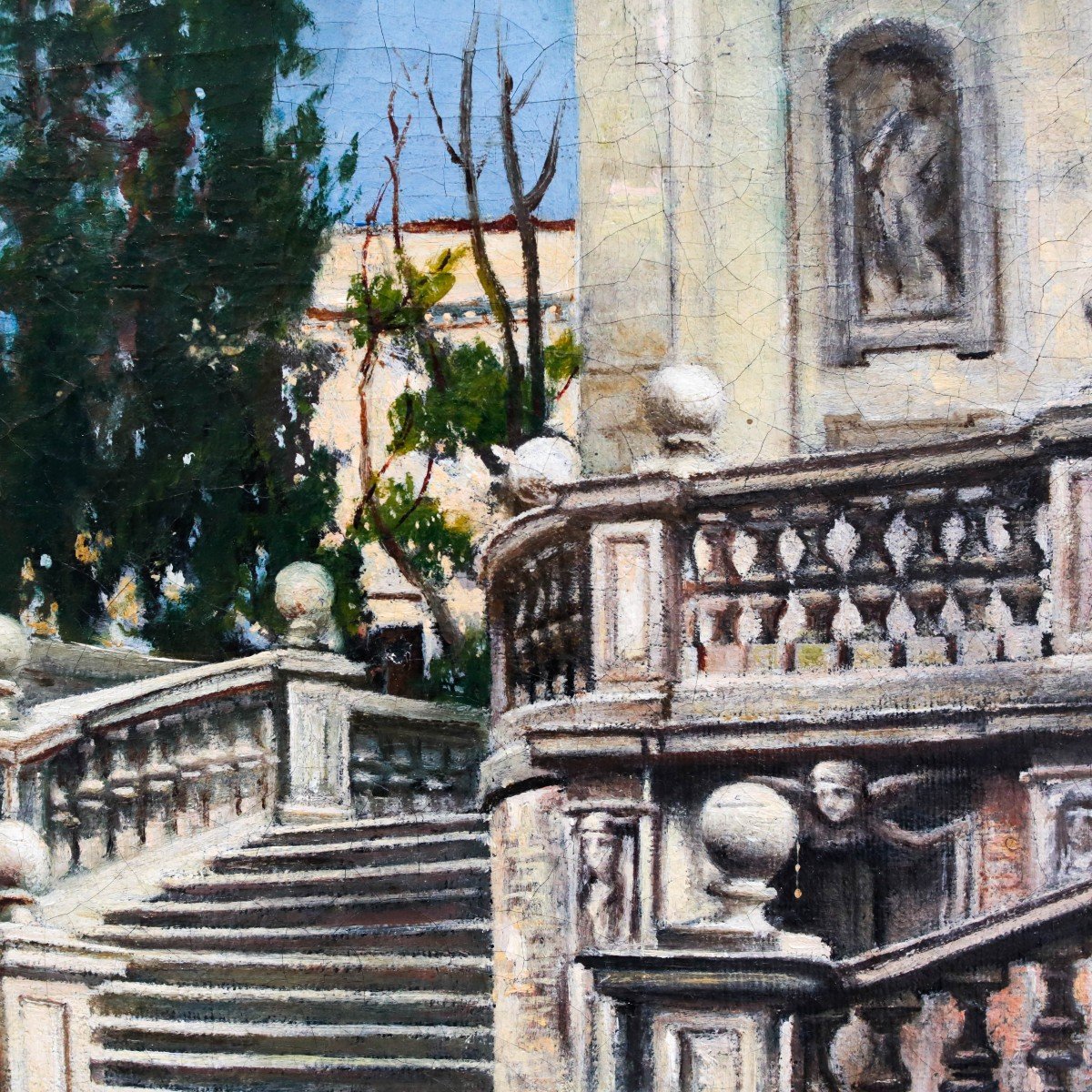 "Escalier à Rome", huile sur toile, par Pio Joris, signé en bas à gauche, fin du 19ème siècle-photo-6