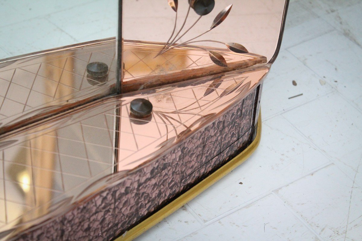 Porte-manteau Cristal Art, 1970,  verre miroir rose -photo-7