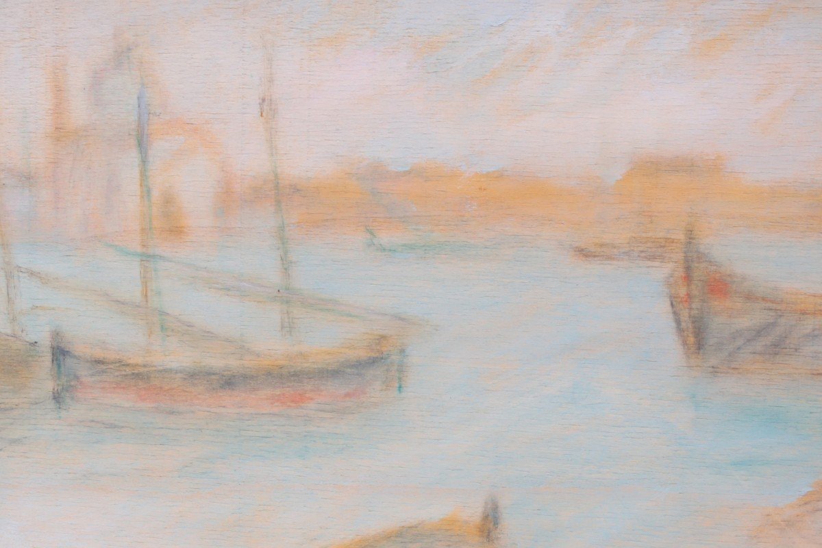 "Venise", pastel sur panneau, par Pio Semeghini, signé en bas à droite-photo-4