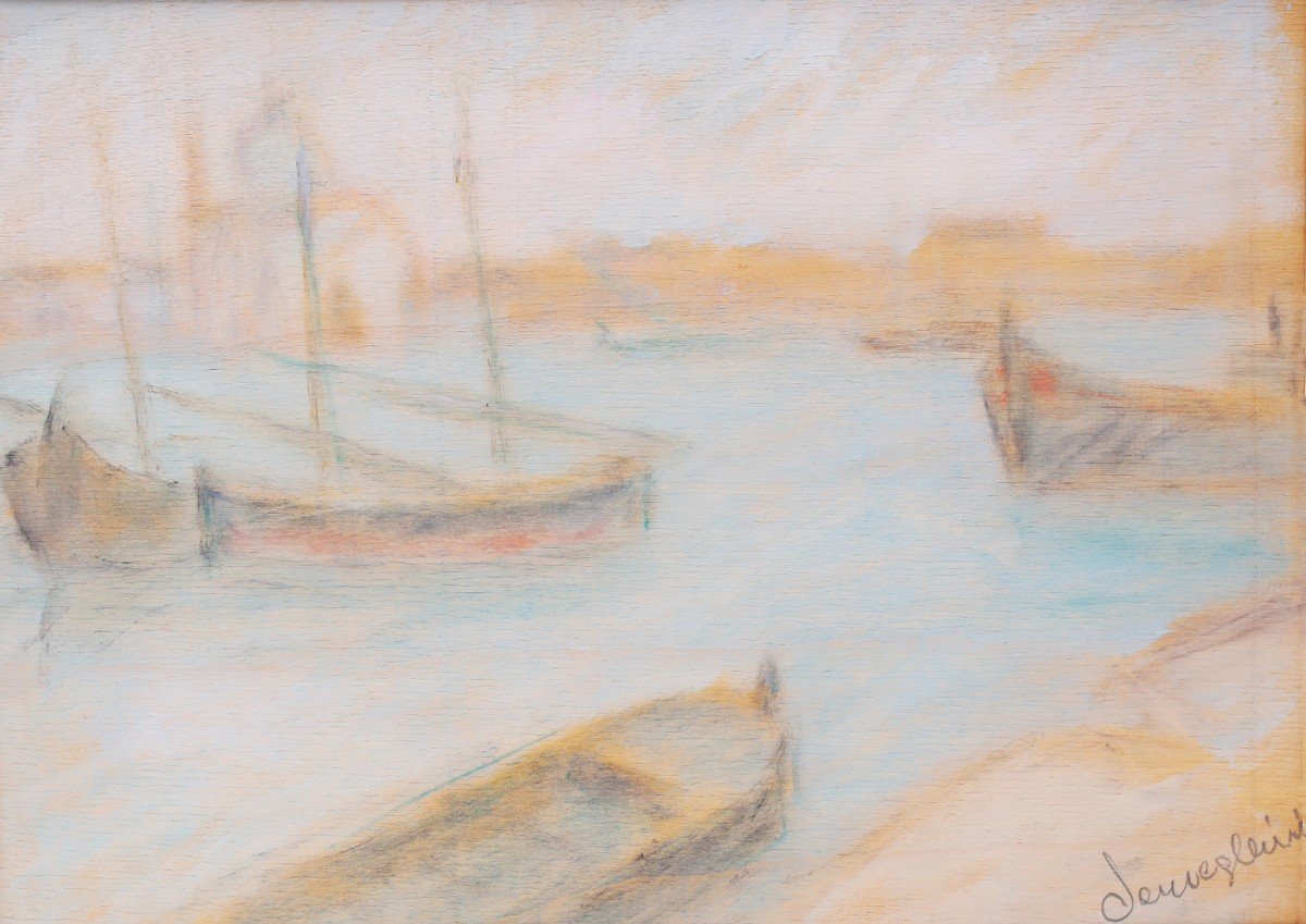 "Venise", pastel sur panneau, par Pio Semeghini, signé en bas à droite