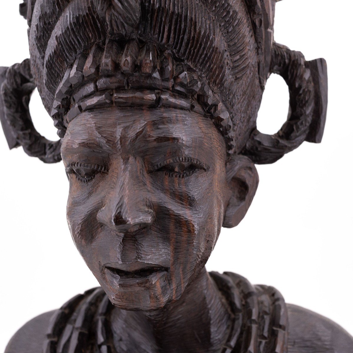 Sculpture africaine en ébène, par Idehen Dick, "Visage d'une femme", signée sur la base-photo-2
