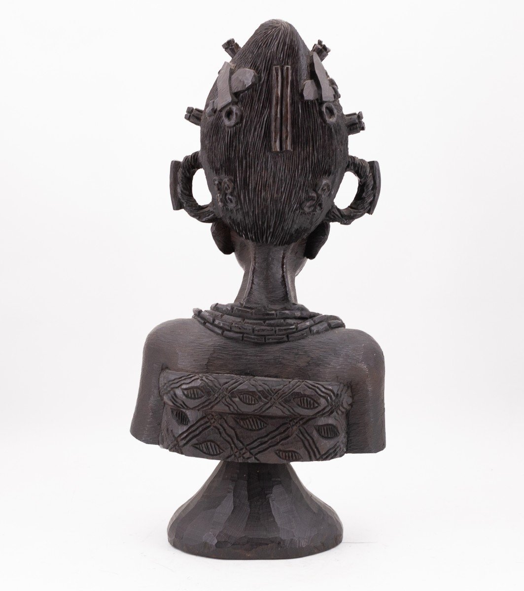Sculpture africaine en ébène, par Idehen Dick, "Visage d'une femme", signée sur la base-photo-4